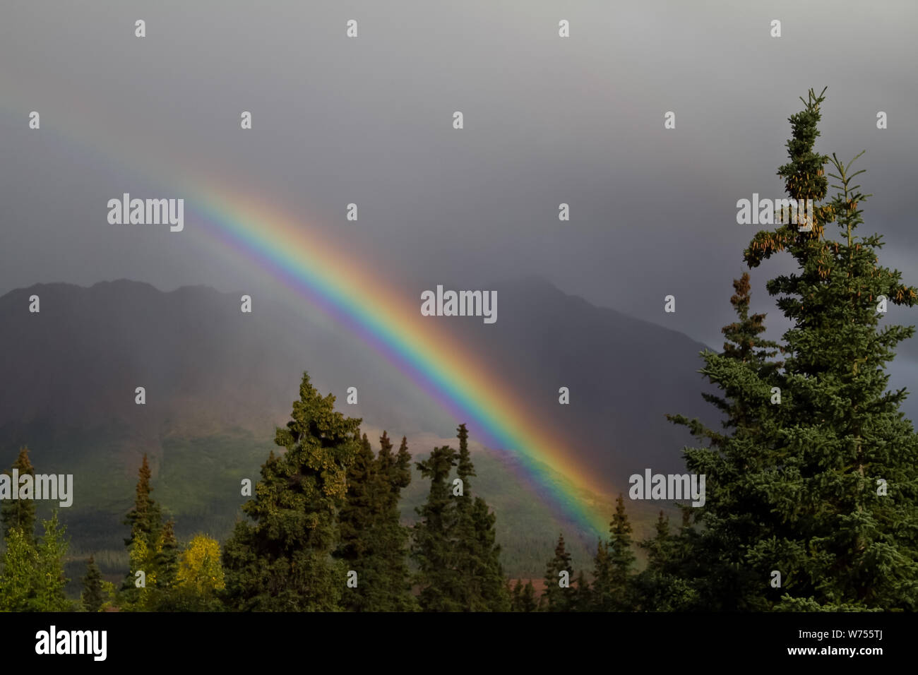 Rainbow along the Denali Highway, Alaska Stock Photo