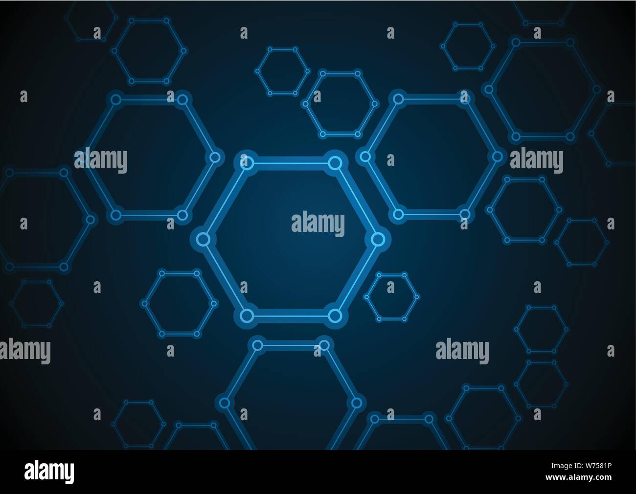 Dark blue abstract hexagon molecules tech background. Vector design Stock Vector