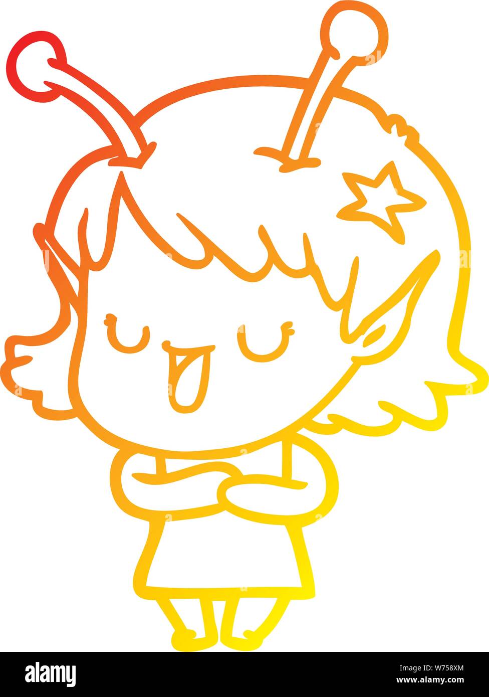 warm gradient line drawing of a happy alien girl cartoon Stock Vector ...
