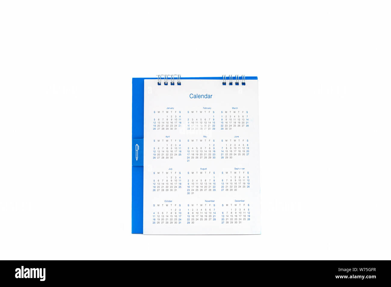 White paper desk spiral calendar isolated on white background. Stock Photo