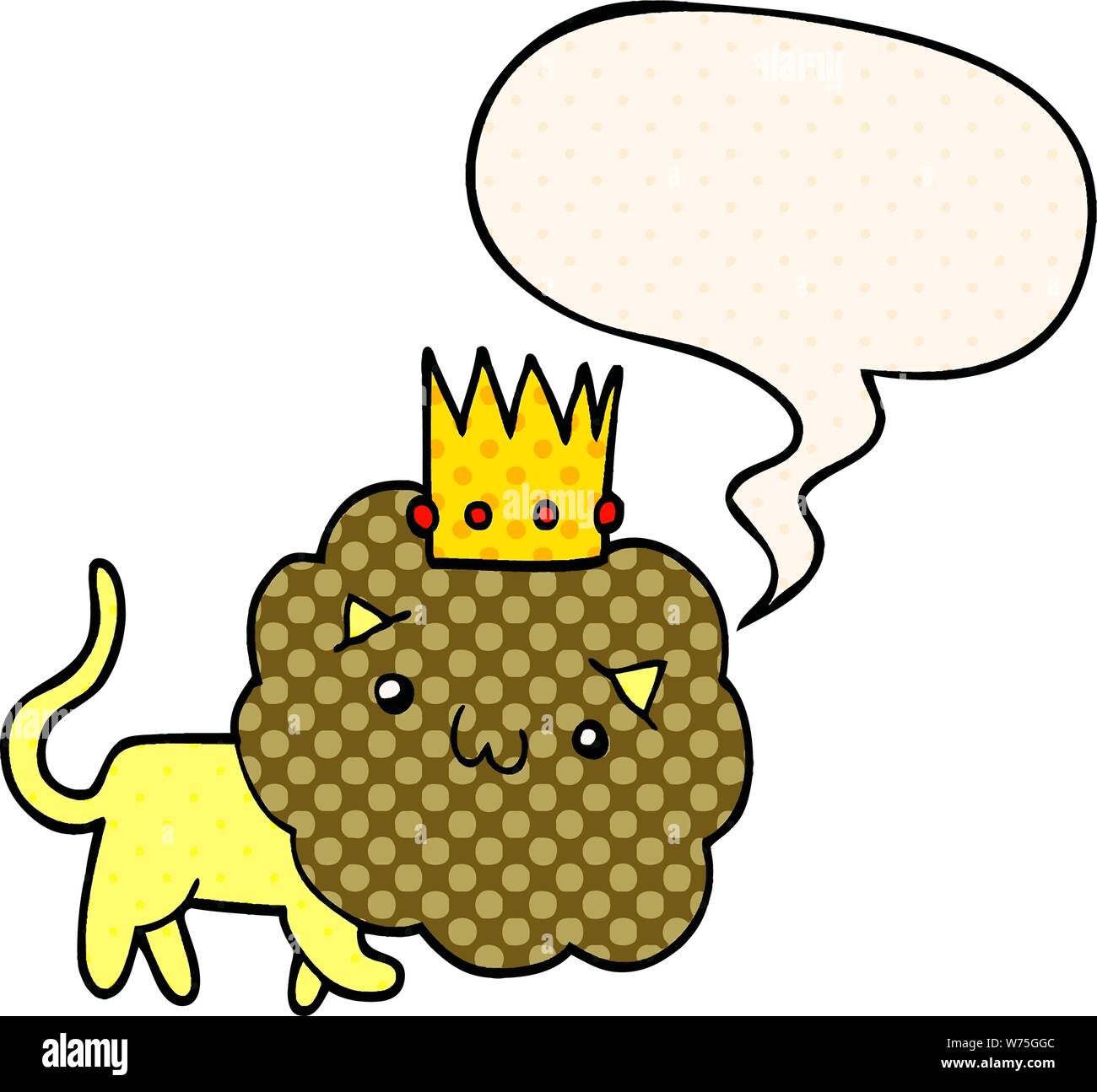 cartoon lion with crown with speech bubble in comic book style Stock ...