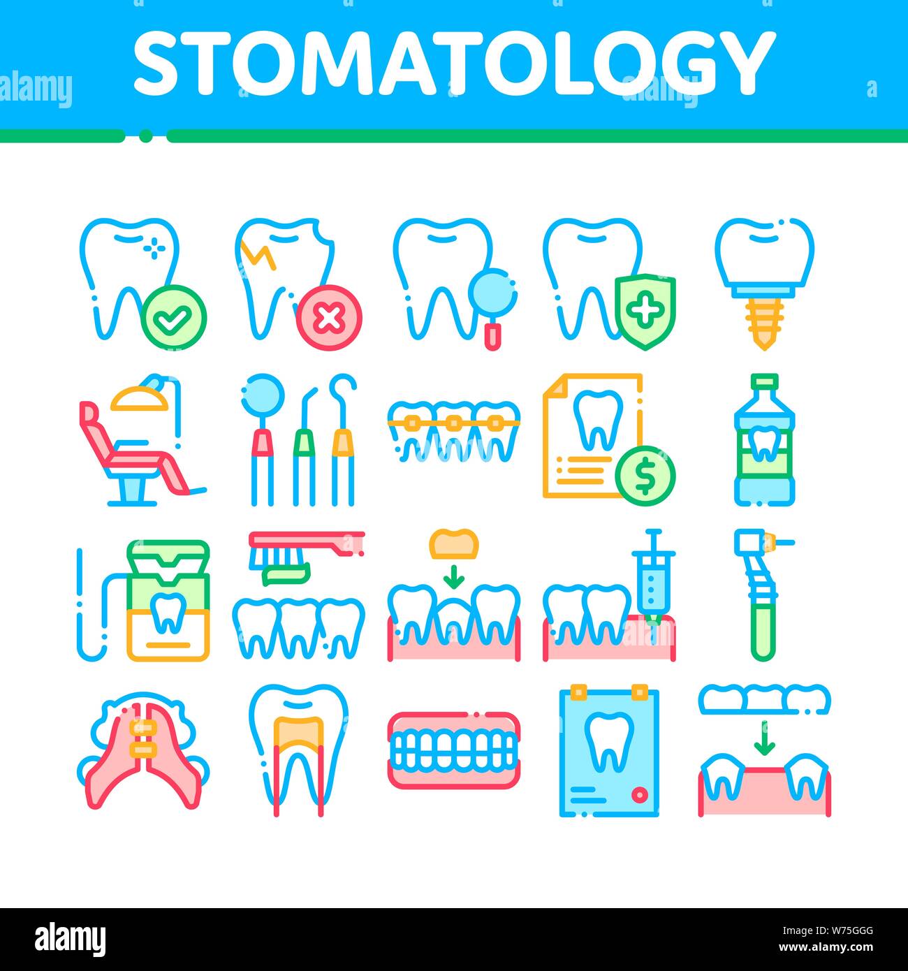 Stomatology Collection Vector Thin Line Icons Set Stock Vector Image ...