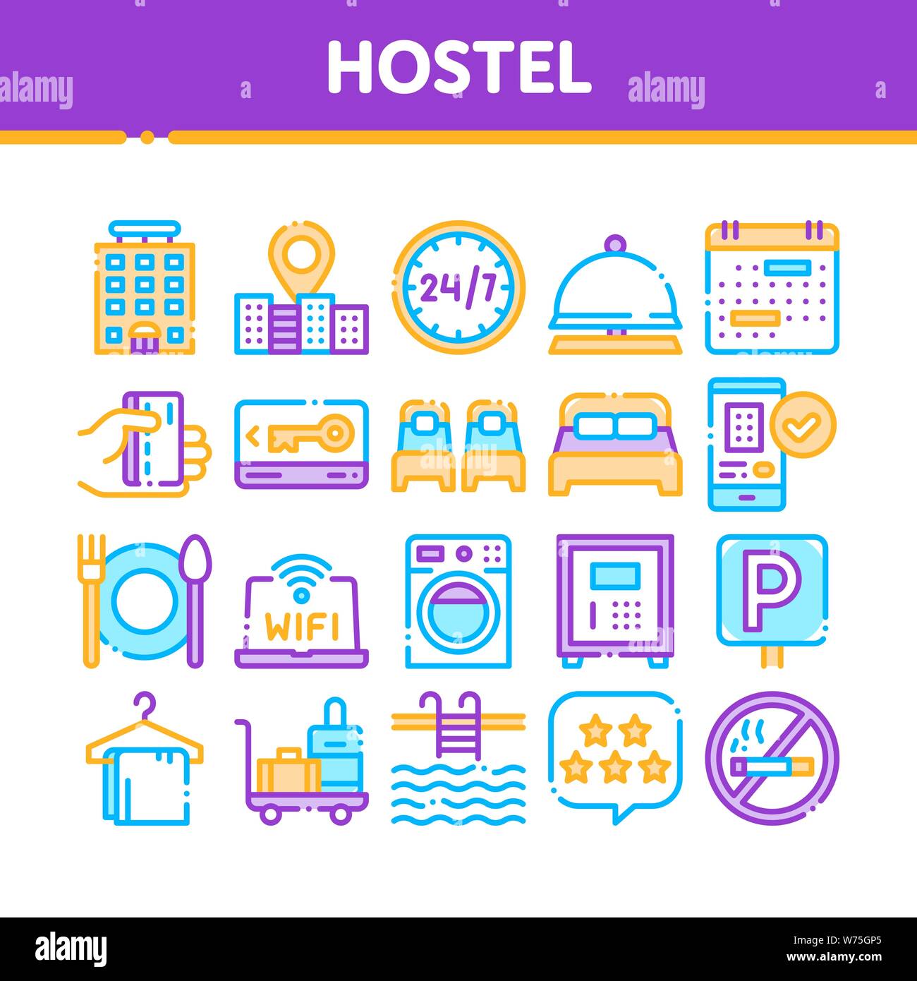 Collection Hostel Elements Vector Sign Icons Set Stock Vector
