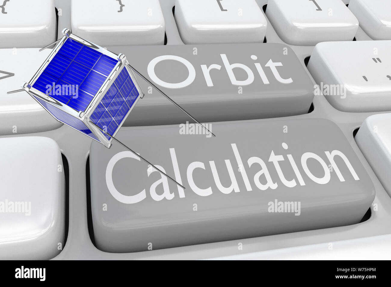 3D illustration of computer keyboard with the script Orbit Calculation ...