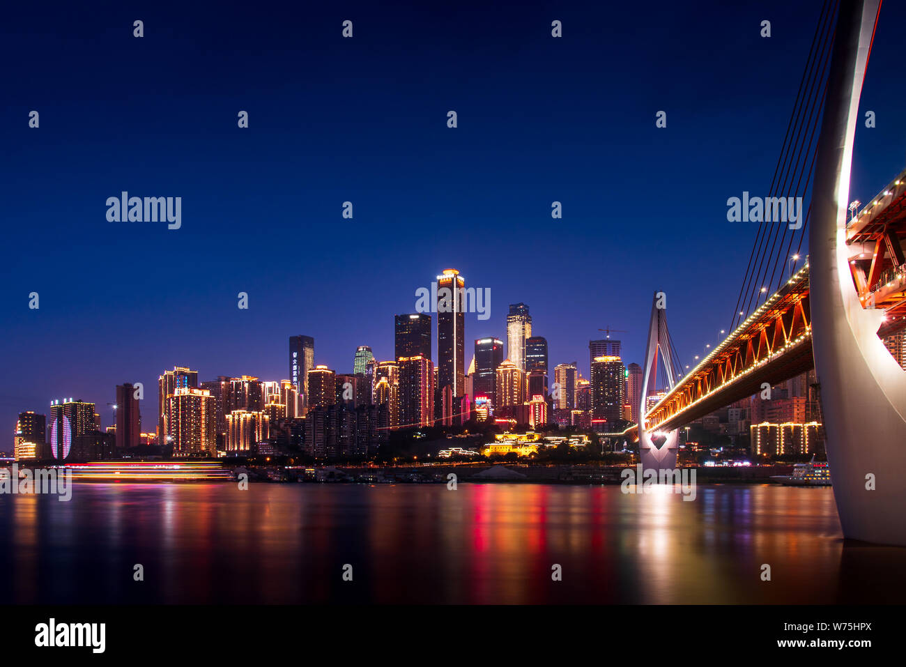 Chongqing, China July 24, 2019 Panoramic view of Chongqing skyline and Chaotianmen bridge