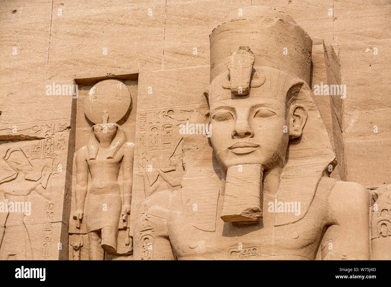 Statue of Ramesses the Great, Abu Simbel temple, Egypt Stock Photo
