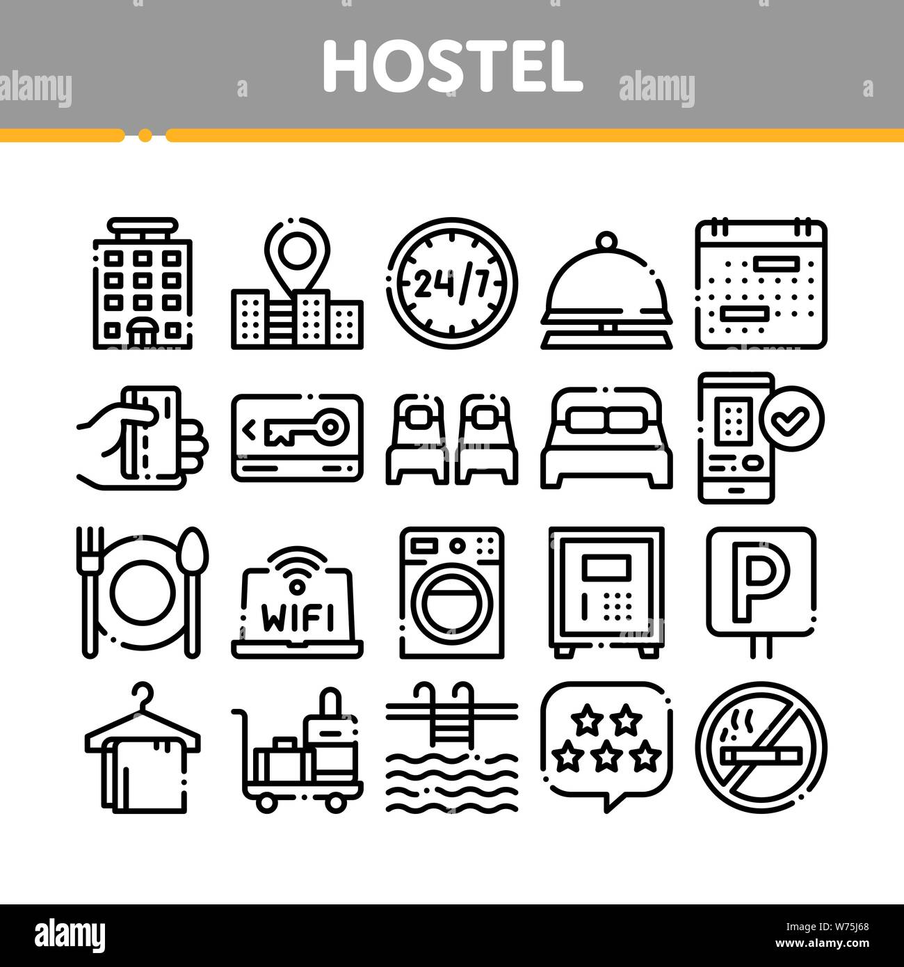 Collection Hostel Elements Vector Sign Icons Set Stock Vector Image ...