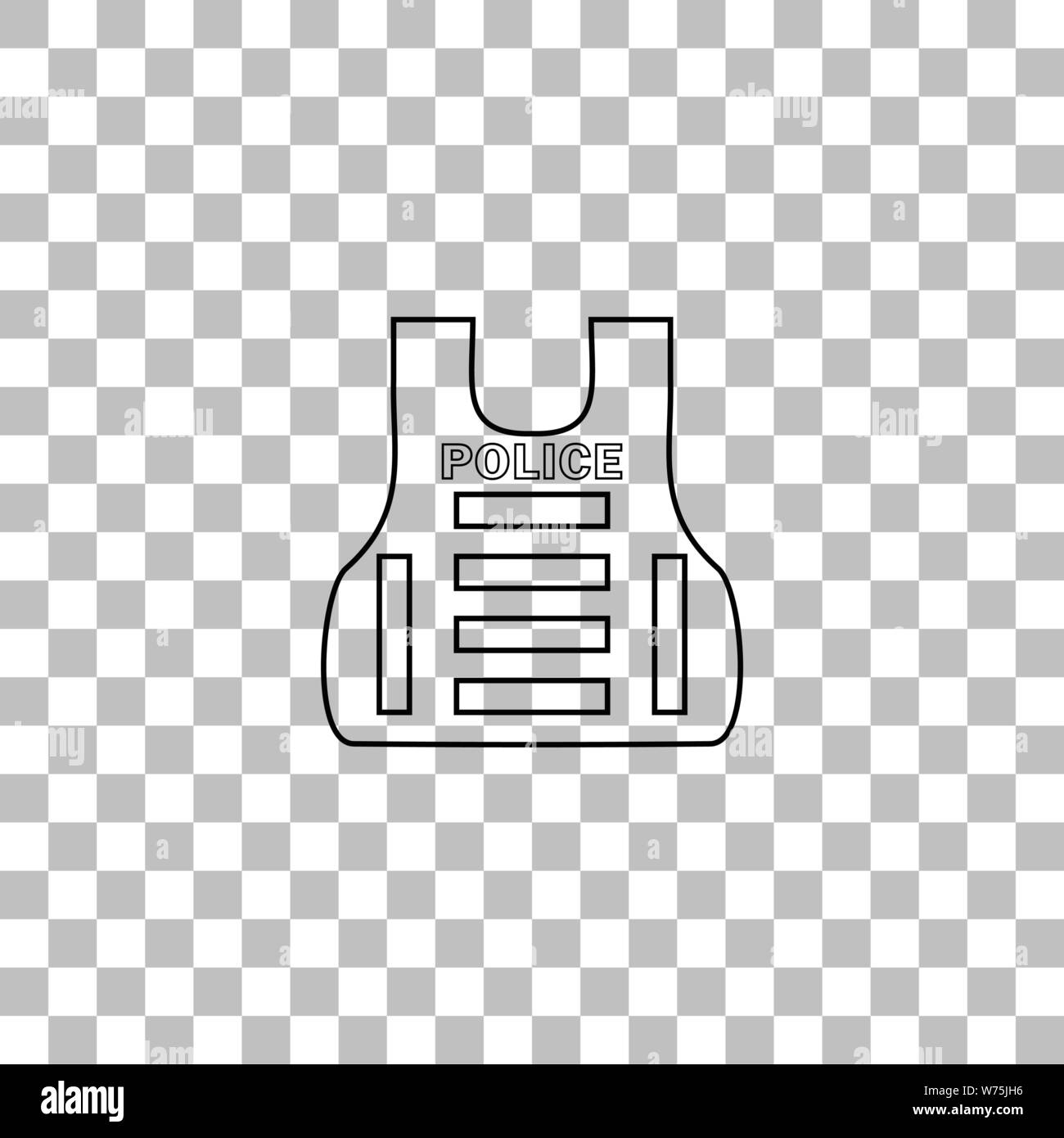 Police flak jacket or bulletproof vest. Black flat icon on a ...