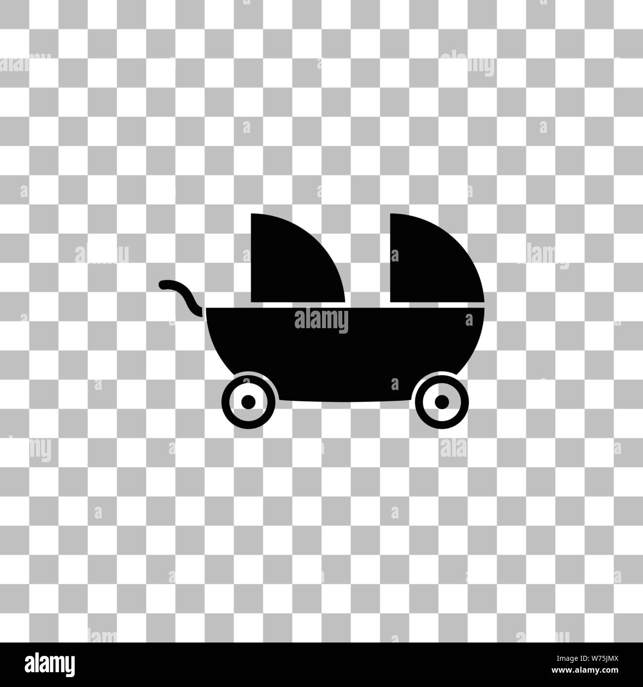 Baby carriage for two baby. Black flat icon on a transparent background. Pictogram for your project Stock Vector