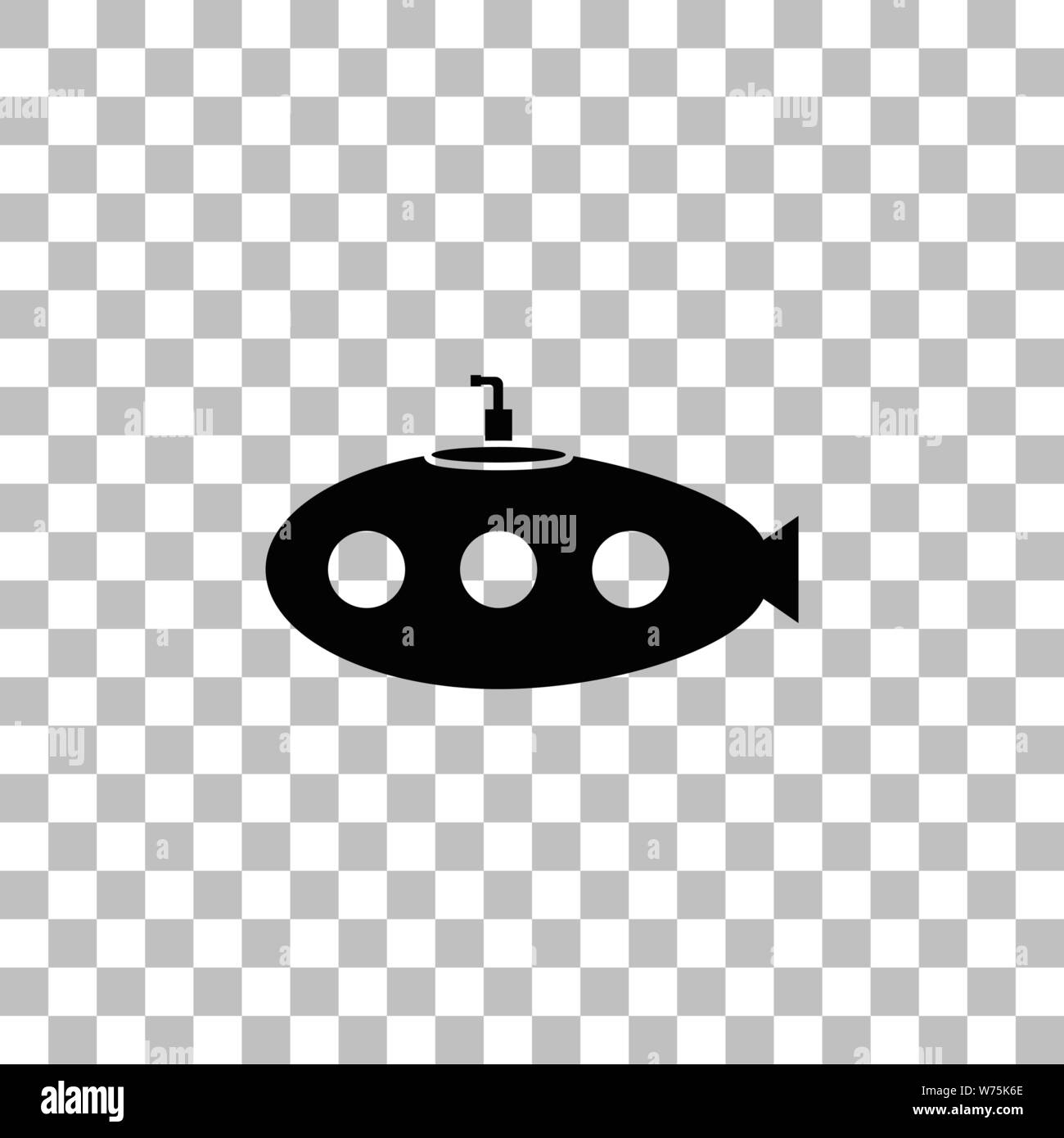 Submarine with periscope. Black flat icon on a transparent background. Pictogram for your project Stock Vector