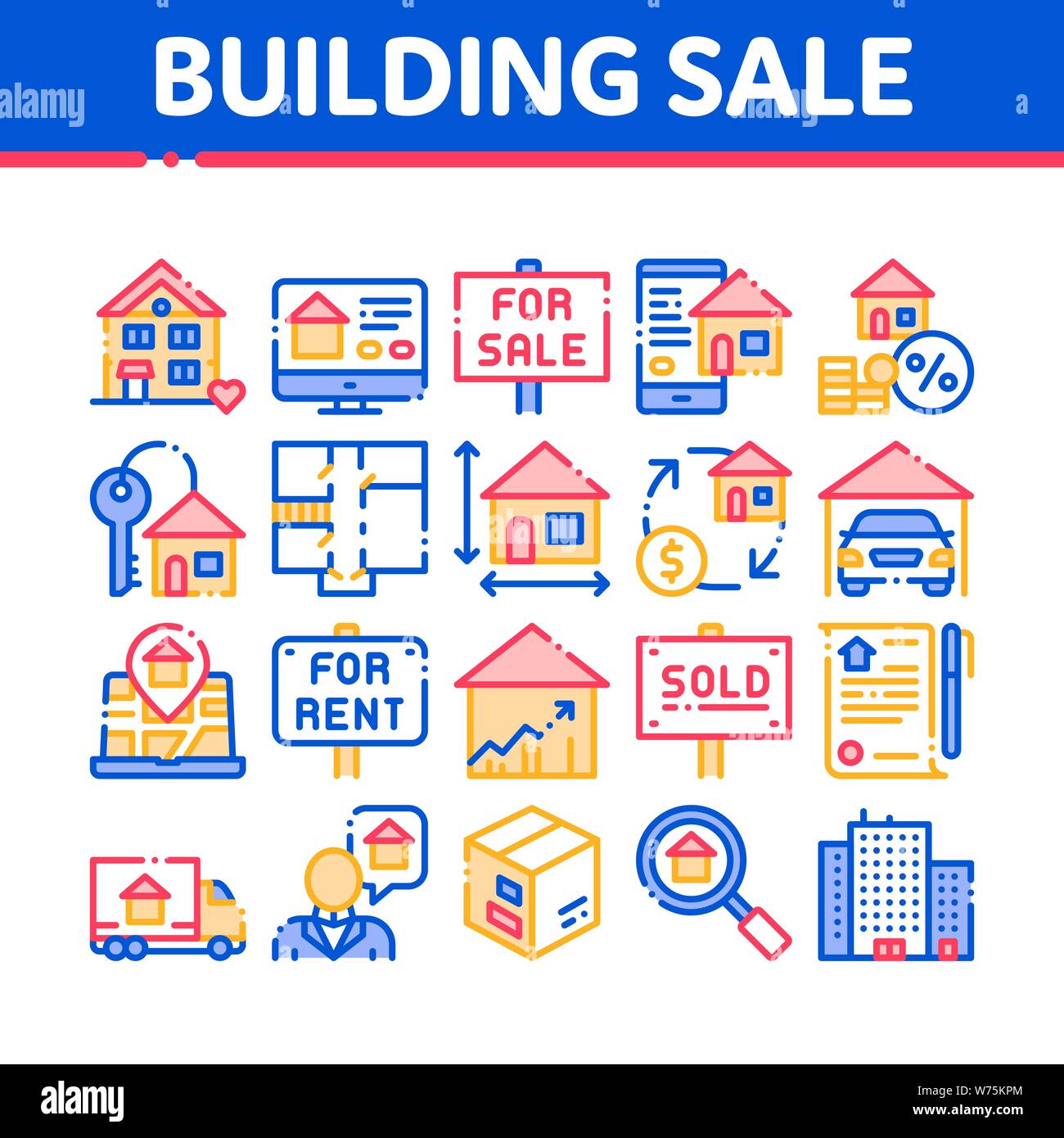 Building House Sale Vector Thin Line Icons Set Stock Vector Image & Art ...