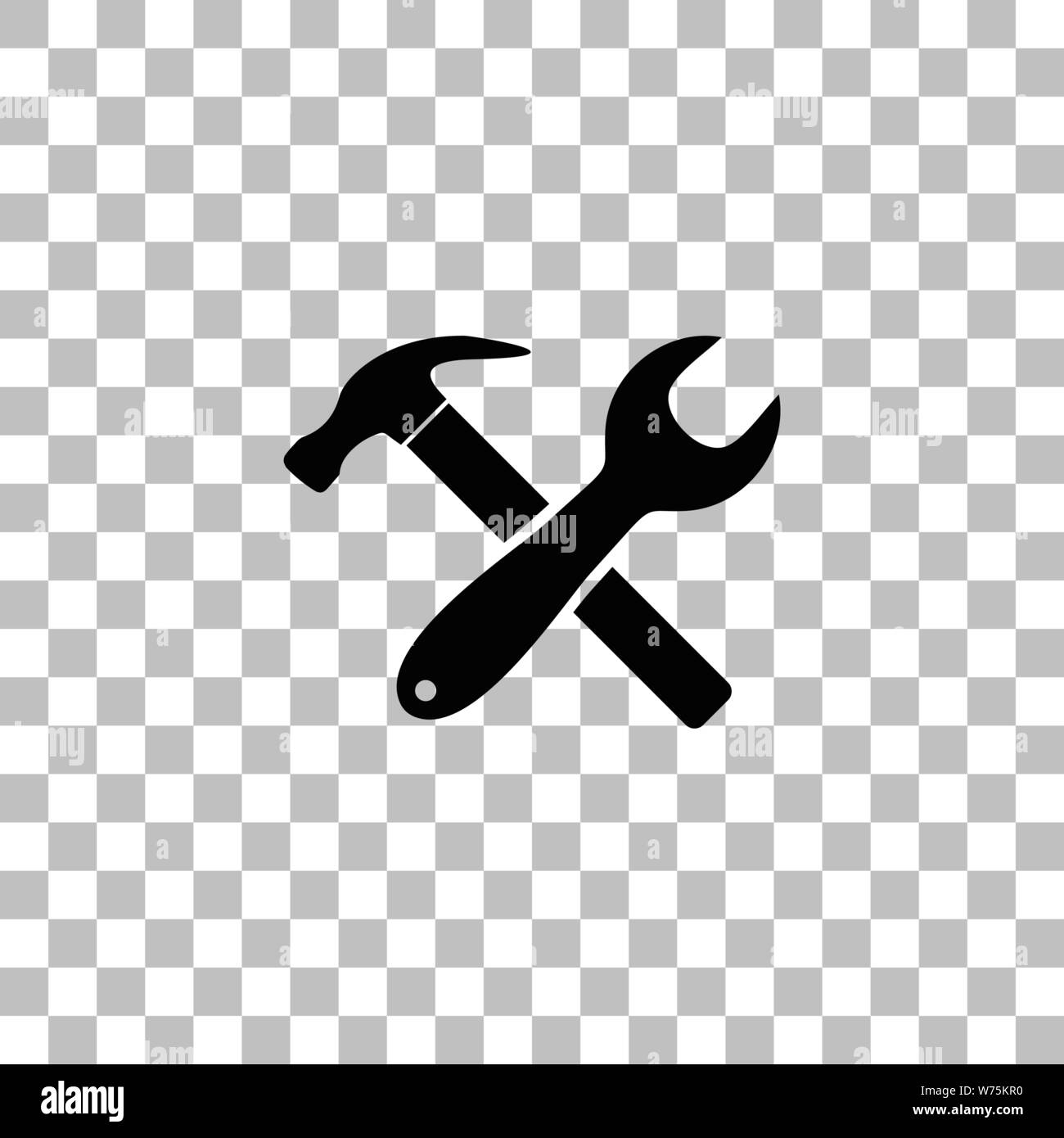 Crossed Wrench and Hammer. Black flat icon on a transparent background