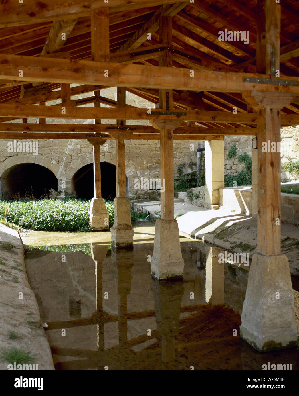 Spain. La Rioja. Cuzcurrita del Rio Tiron. Old Water mill and public wash house. Stock Photo