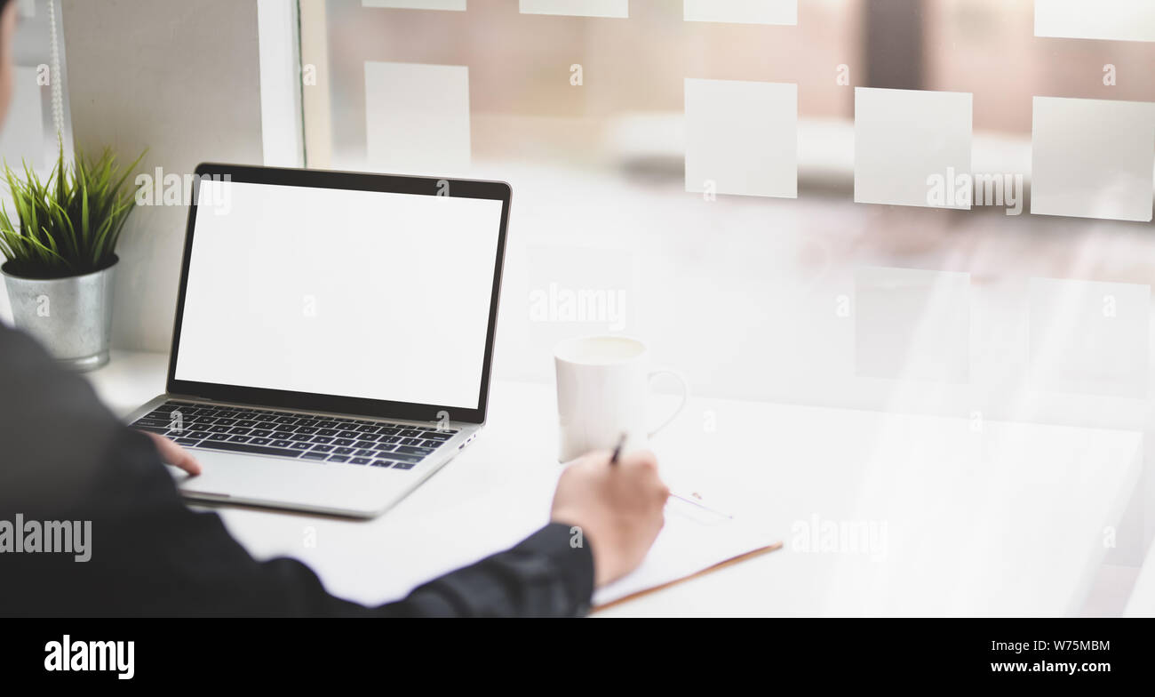 Professional businessman summarising his idea for new startup project