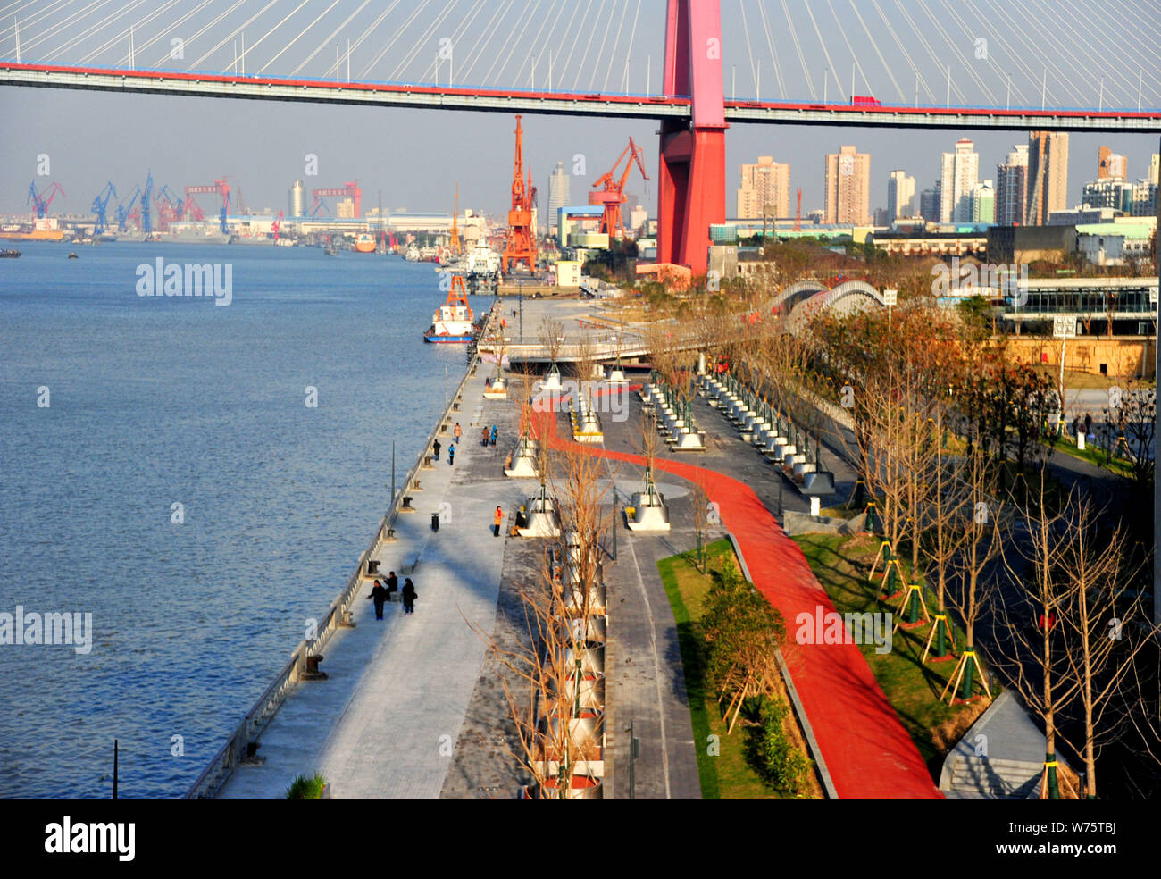Aerial view of the promenade of a greenway belt system in the Gumei