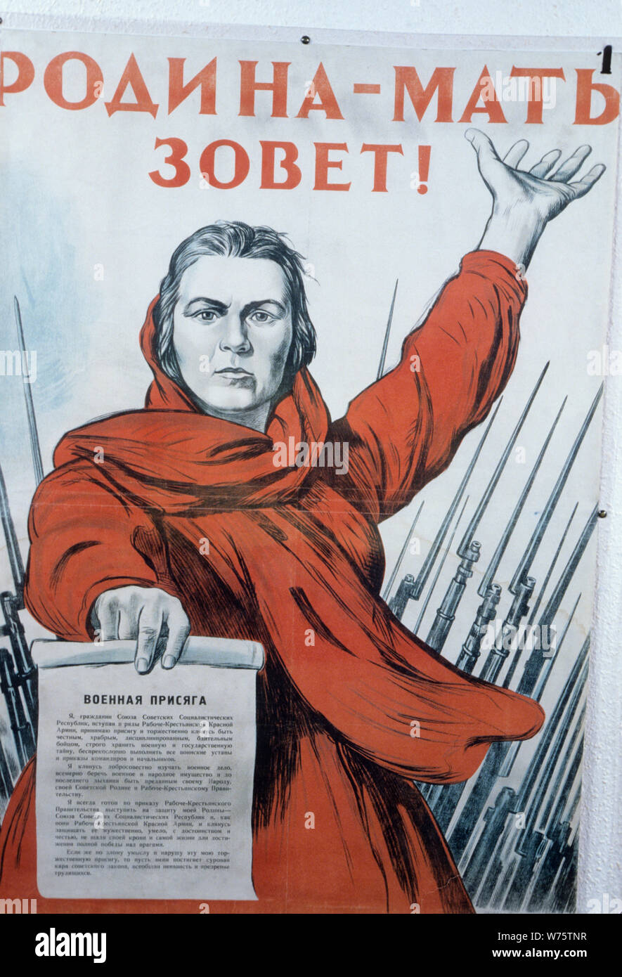 manifesto by irakliy toidze, the motherland calls, emblem of the opposition to fascism, 1941 Stock Photo