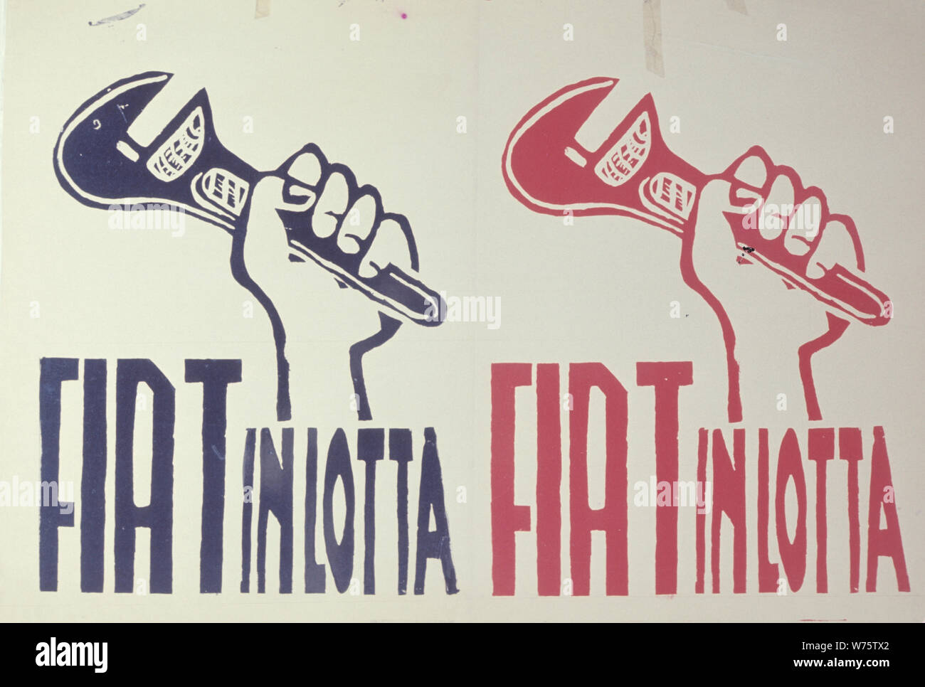 fiat in lotta, manifesto 70s Stock Photo