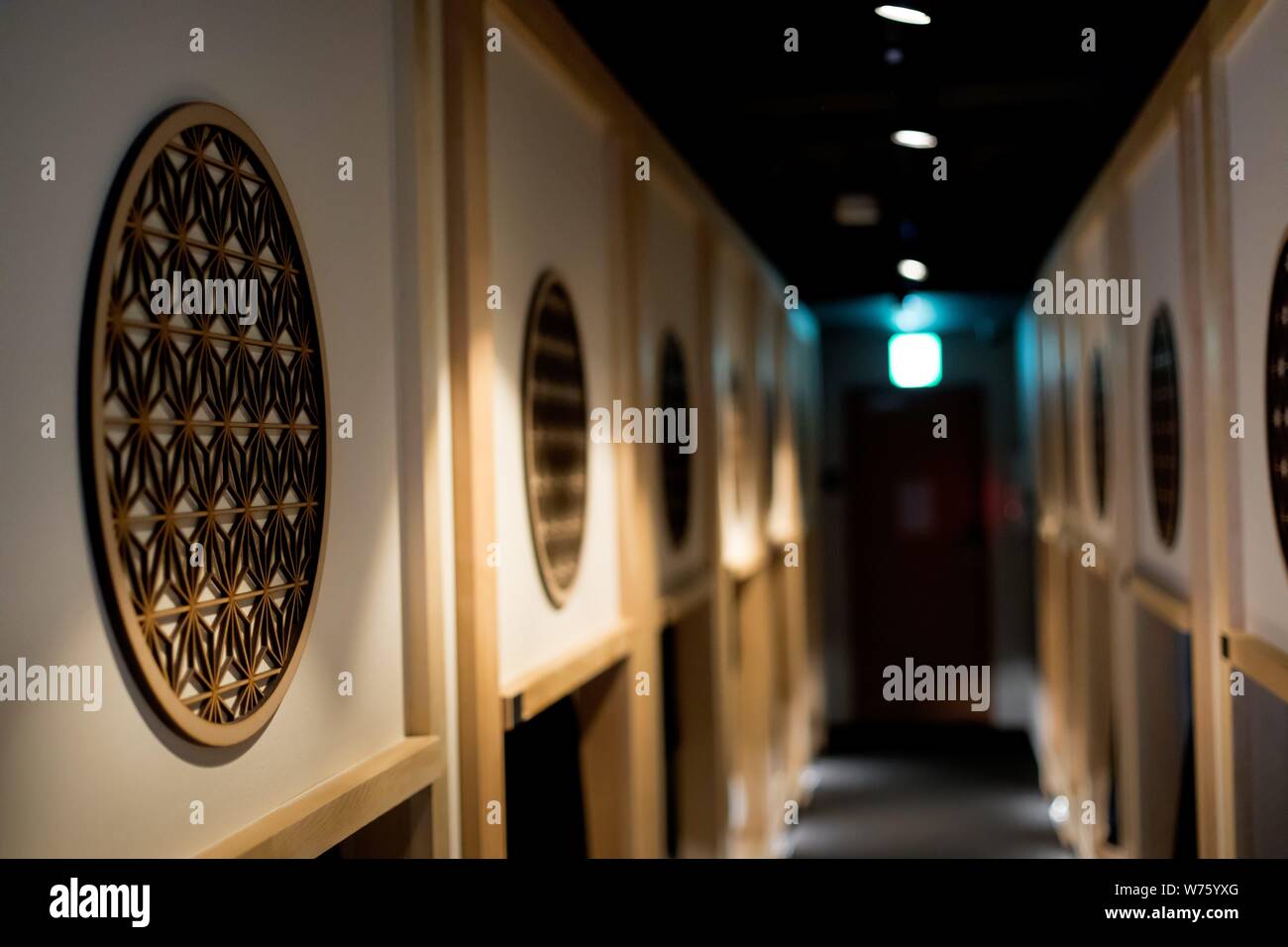 Hotel Zen Tokyo, a fancy capsule hotel with minimalistic Japanese design in Ningyocho, in May 2019. | usage worldwide Stock Photo