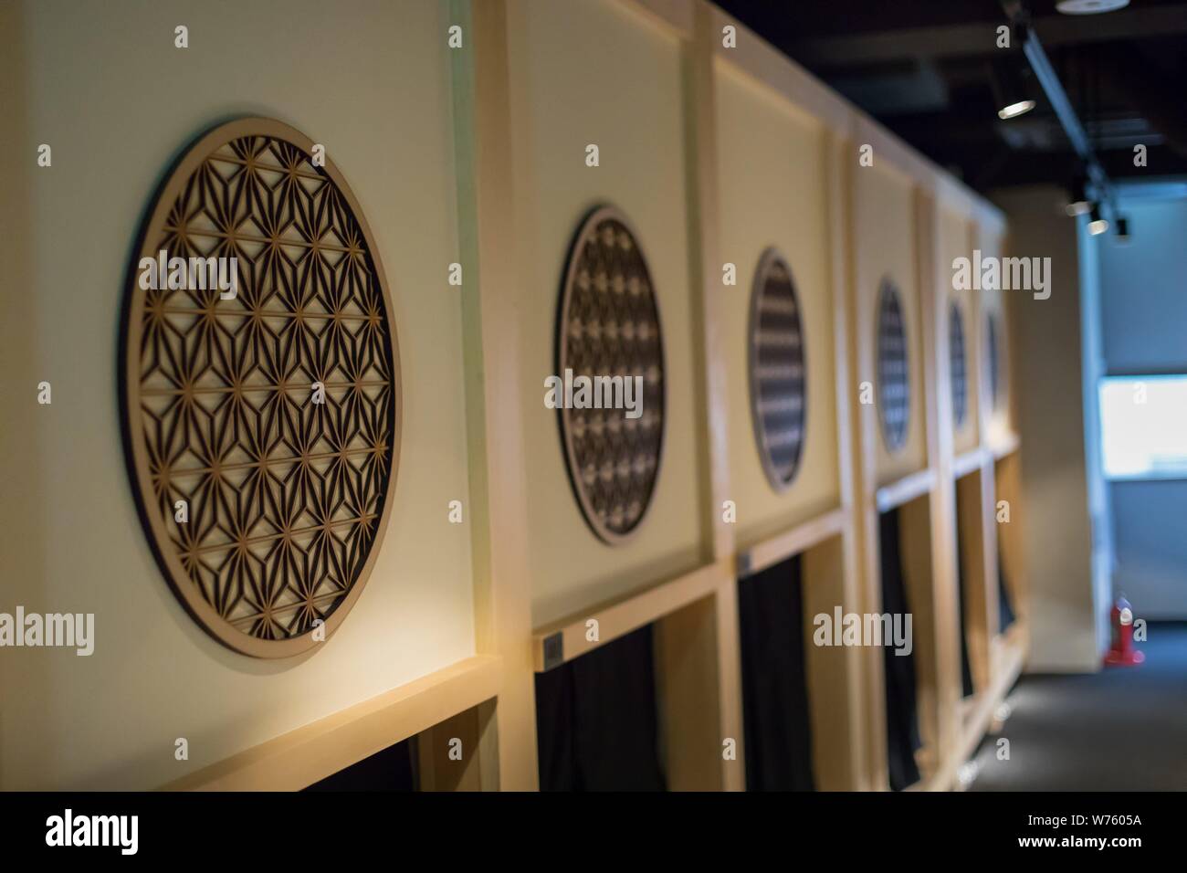 Hotel Zen Tokyo, a fancy capsule hotel with minimalistic Japanese design in Ningyocho, in May 2019. | usage worldwide Stock Photo