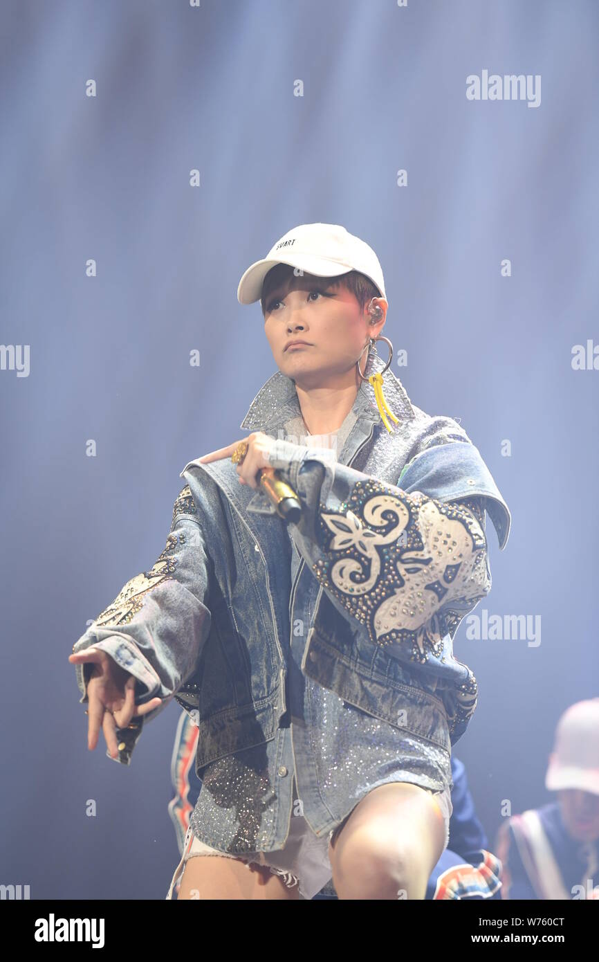 Chinese singer Li Yuchun or Chris Lee performs at a concert to release
