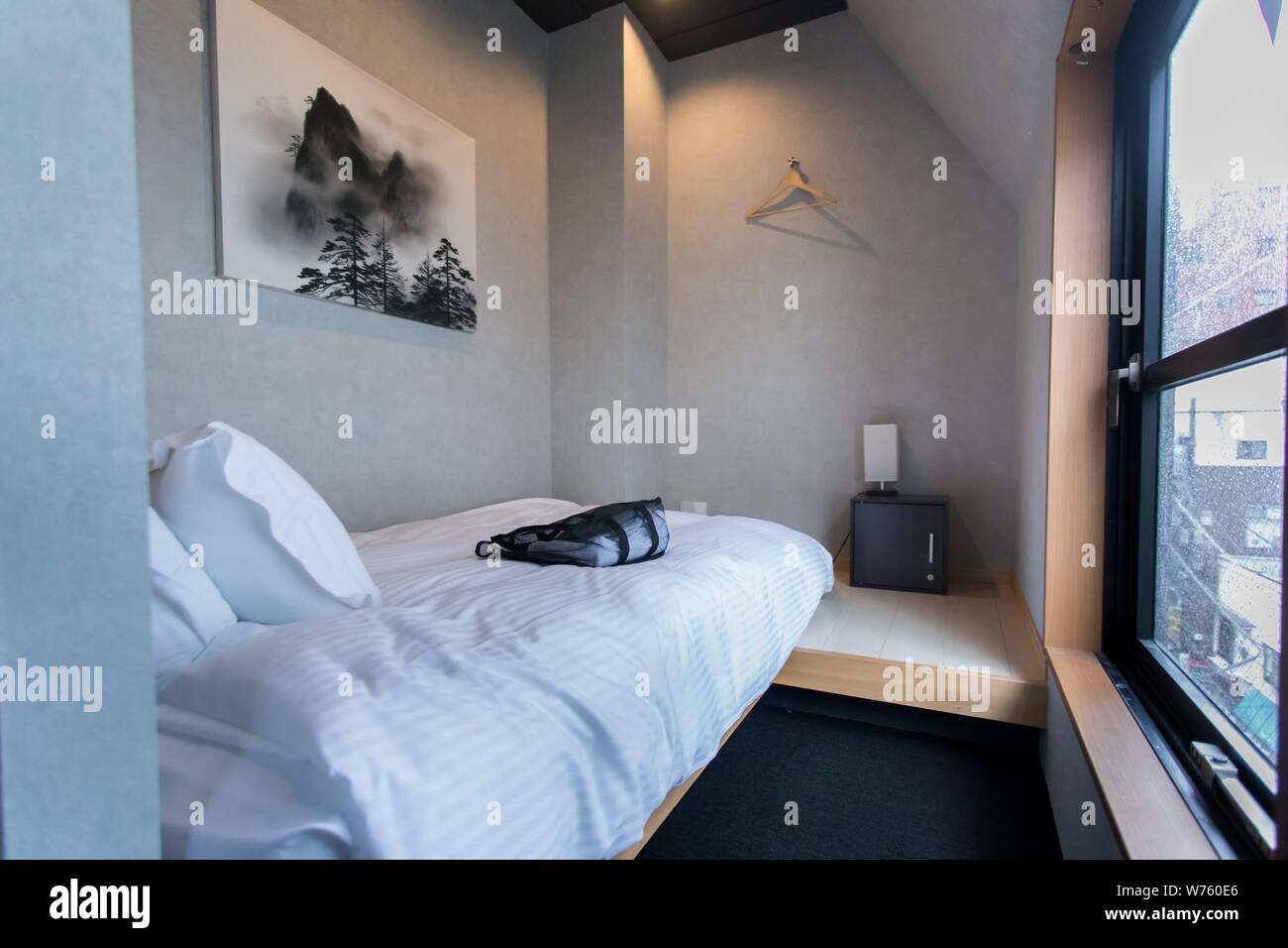Hotel Zen Tokyo, a fancy capsule hotel with minimalistic Japanese design in Ningyocho, in May 2019. | usage worldwide Stock Photo