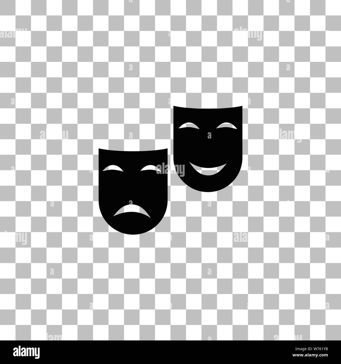 Comedy and tragedy theatrical masks. Black flat icon on a transparent background. Pictogram for your project Stock Vector