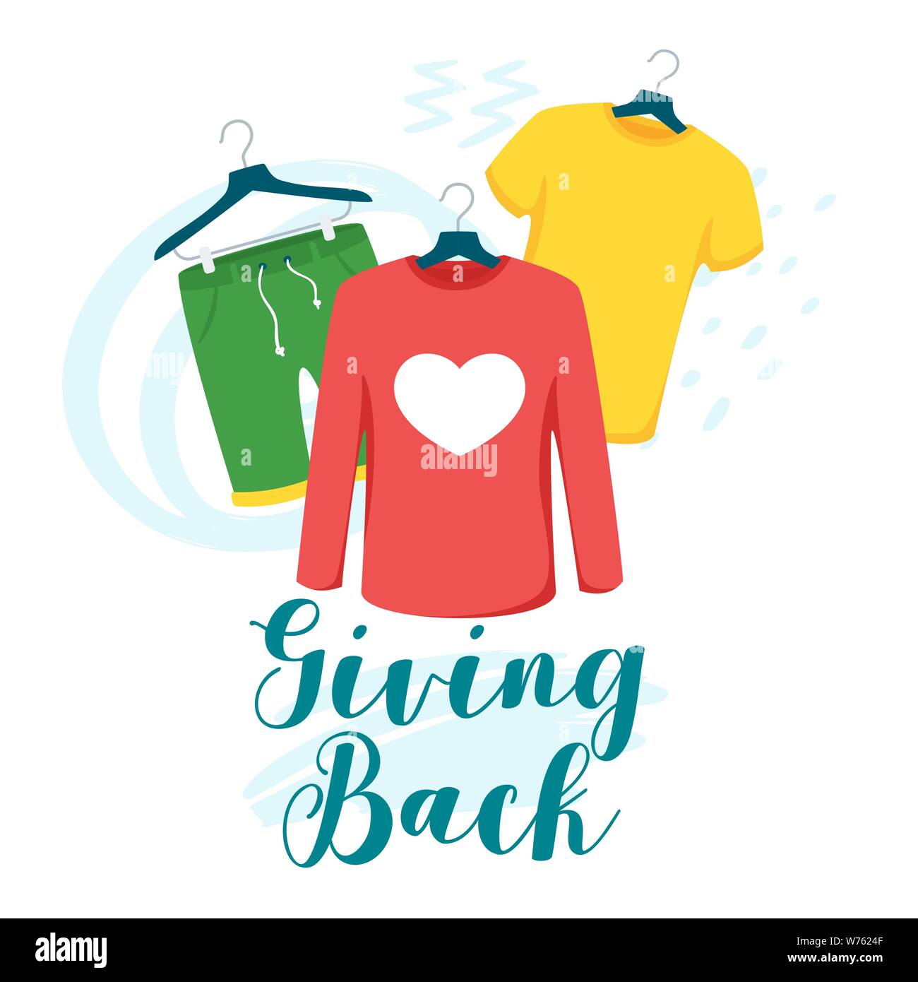 Clothes giving back vector lettering. Children and women t shirt