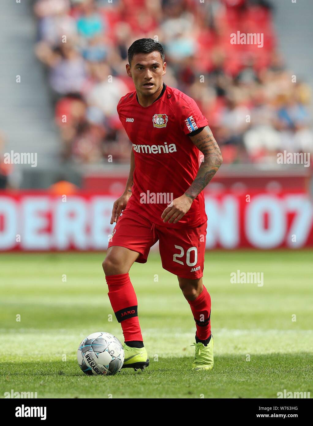 Leverkusen, Deutschland. 04th Aug, 2019. firo: 04.08.2019, football, 1.Bundesliga, season 2019/2020, friendly match, Bayer 04 Leverkusen - Valencia FC Charles ARANGUIZ, Leverkusen, single action | usage worldwide Credit: dpa/Alamy Live News Stock Photo