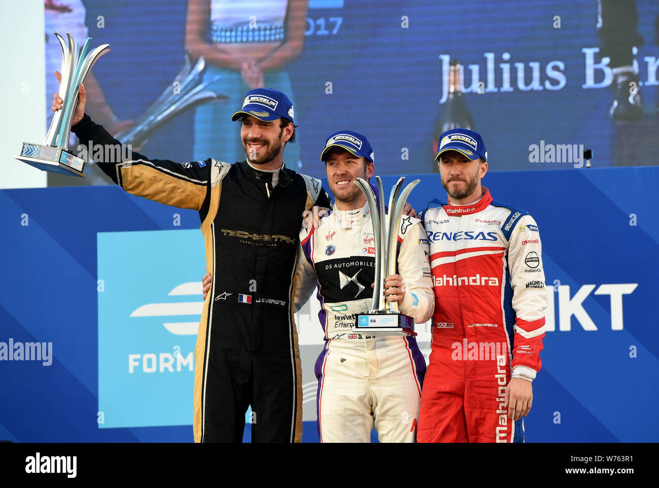 From left) French racing driver Jean-Eric Vergne of Techeetah, British  racing driver Sam Bird of AF Corse, and German racing driver Nick Heidfeld  of Stock Photo - Alamy