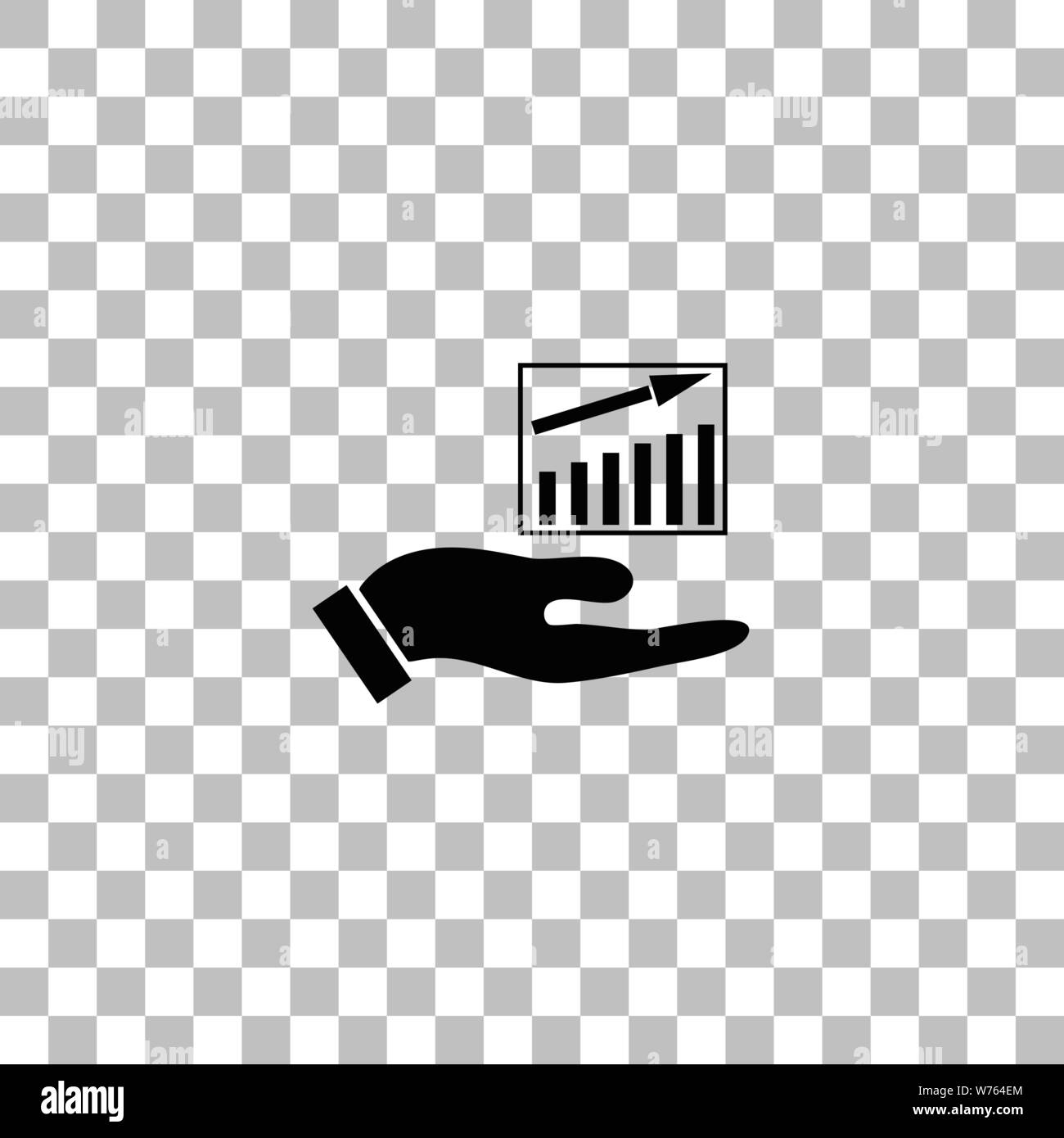 Growing graph holding by hand. Black flat icon on a transparent ...
