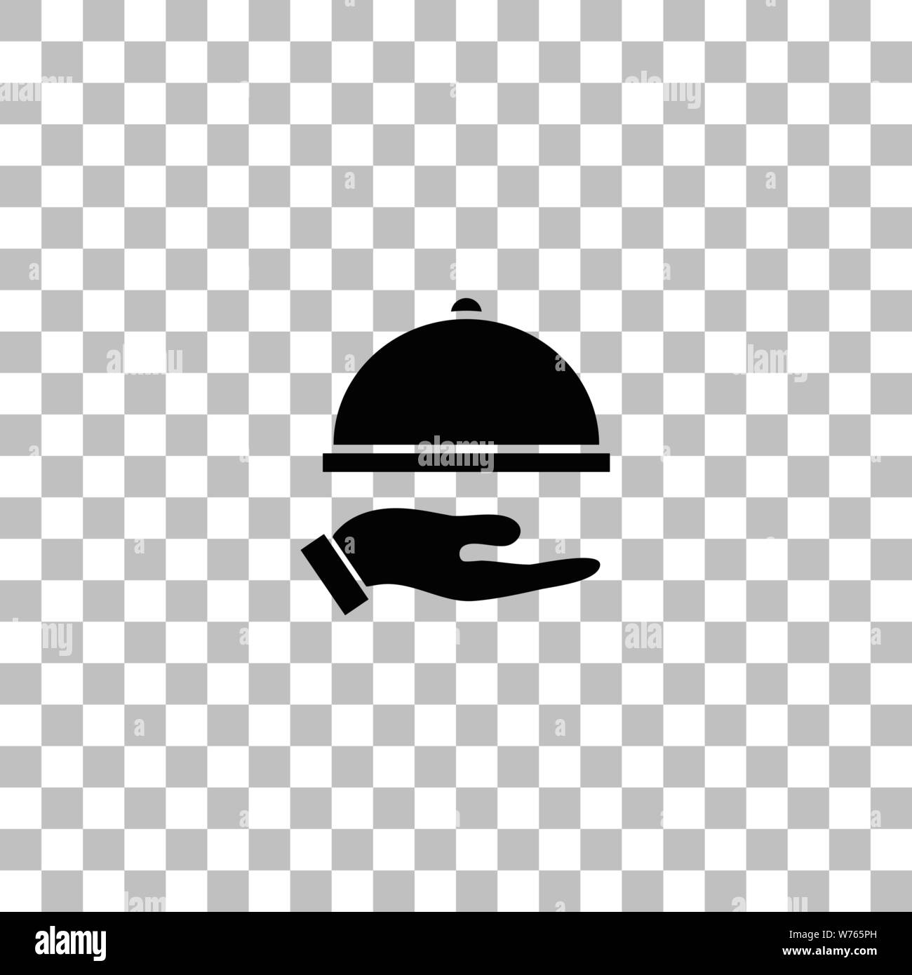 Restaurant cloche in hand. Black flat icon on a transparent background. Pictogram for your project Stock Vector