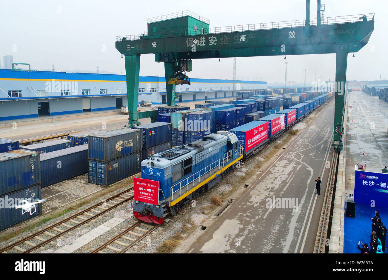 A freight train of China Railway Express running from Changsha to Tehran is  pictured before departing from the north Changsha station in Changsha city  Stock Photo - Alamy
