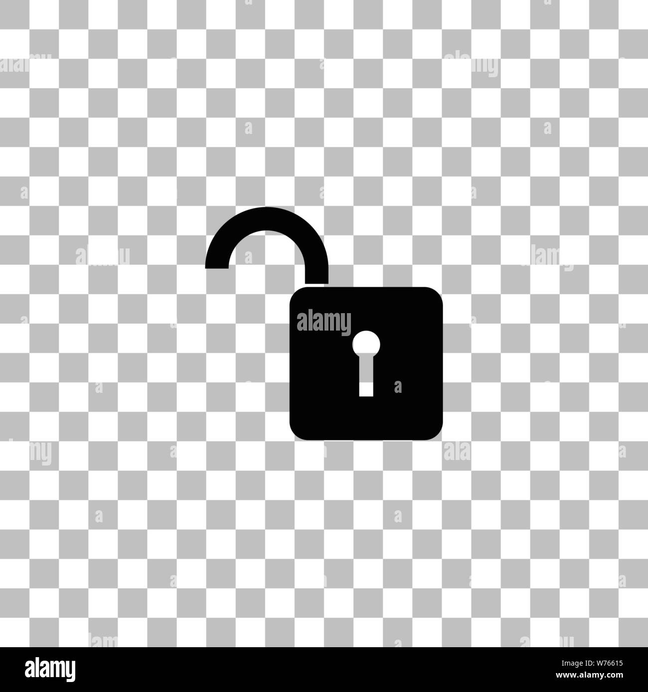 Unlock icon. Black flat icon on a transparent background. Pictogram for your project Stock Vector