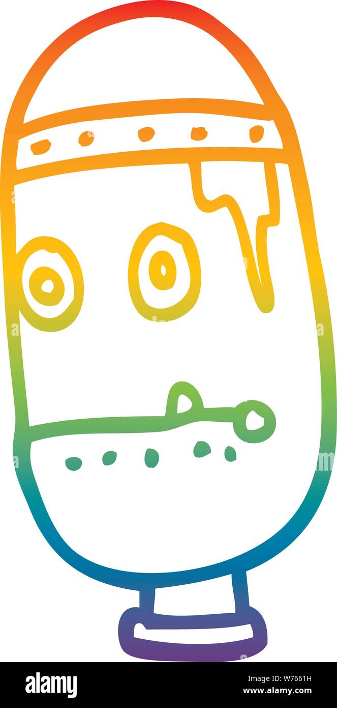 rainbow gradient line drawing of a cartoon retro robot head Stock ...