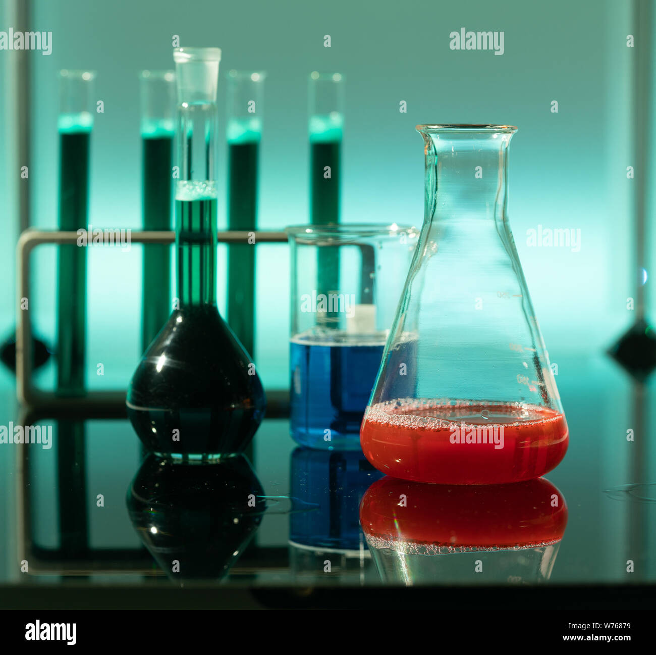 test tubes and flasks on the table Stock Photo - Alamy