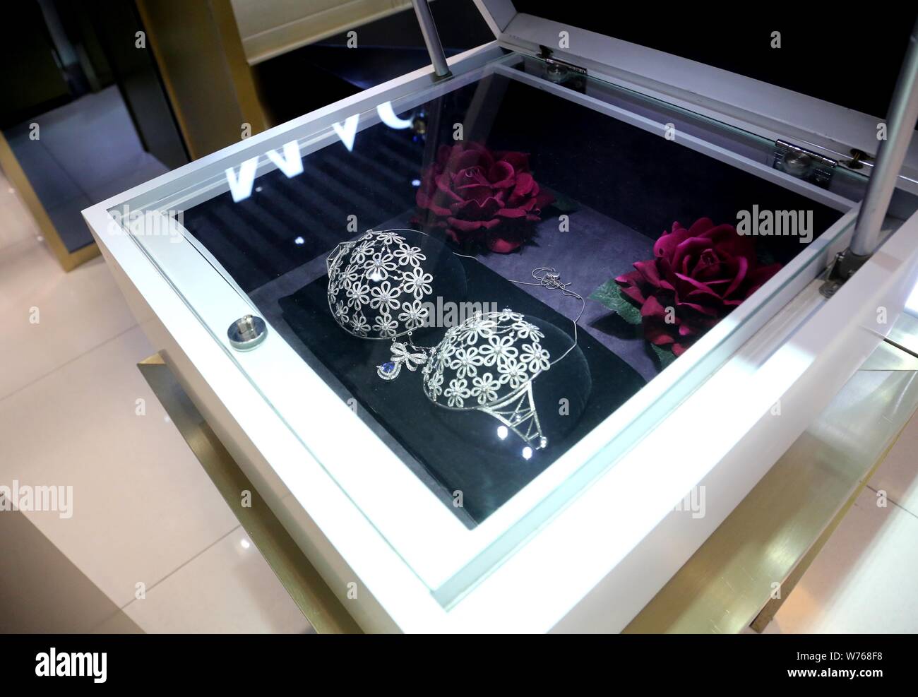 An expensive bra sold for 10,000,000 yuan ($1,510,596.8) is on display at a  shopping mall in Shenyang city, northeast China's Liaoning province, 10 De  Stock Photo - Alamy