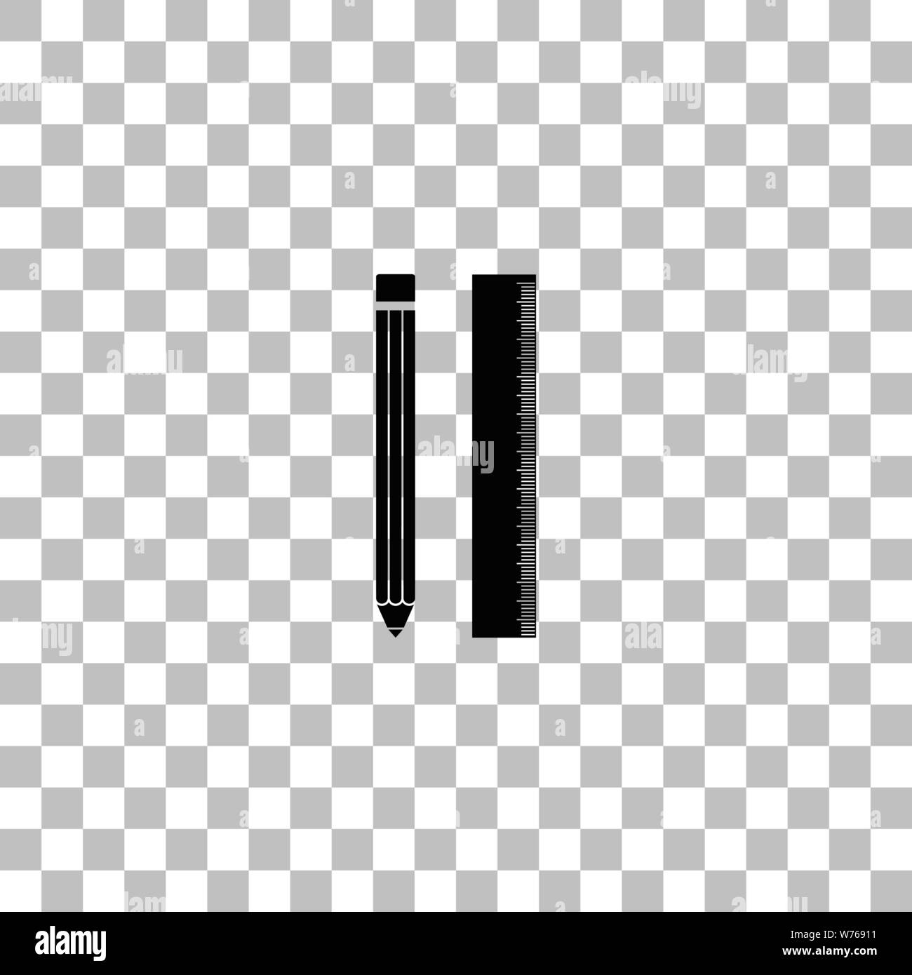Pencil and ruler. Black flat icon on a transparent background ...
