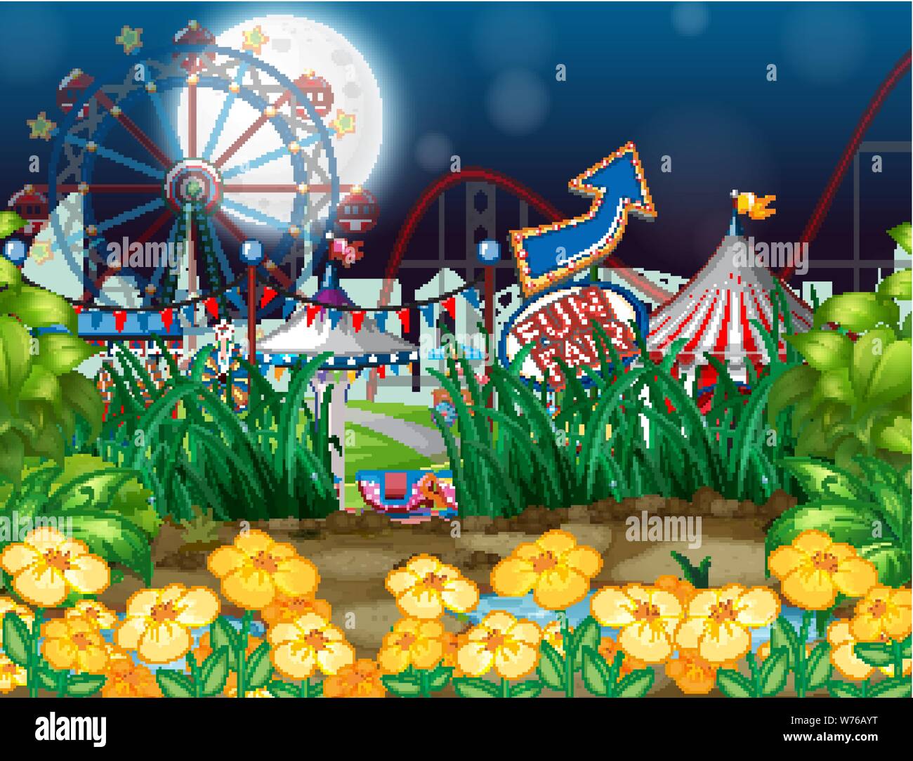 Scene background design with circus at night illustration Stock Vector ...