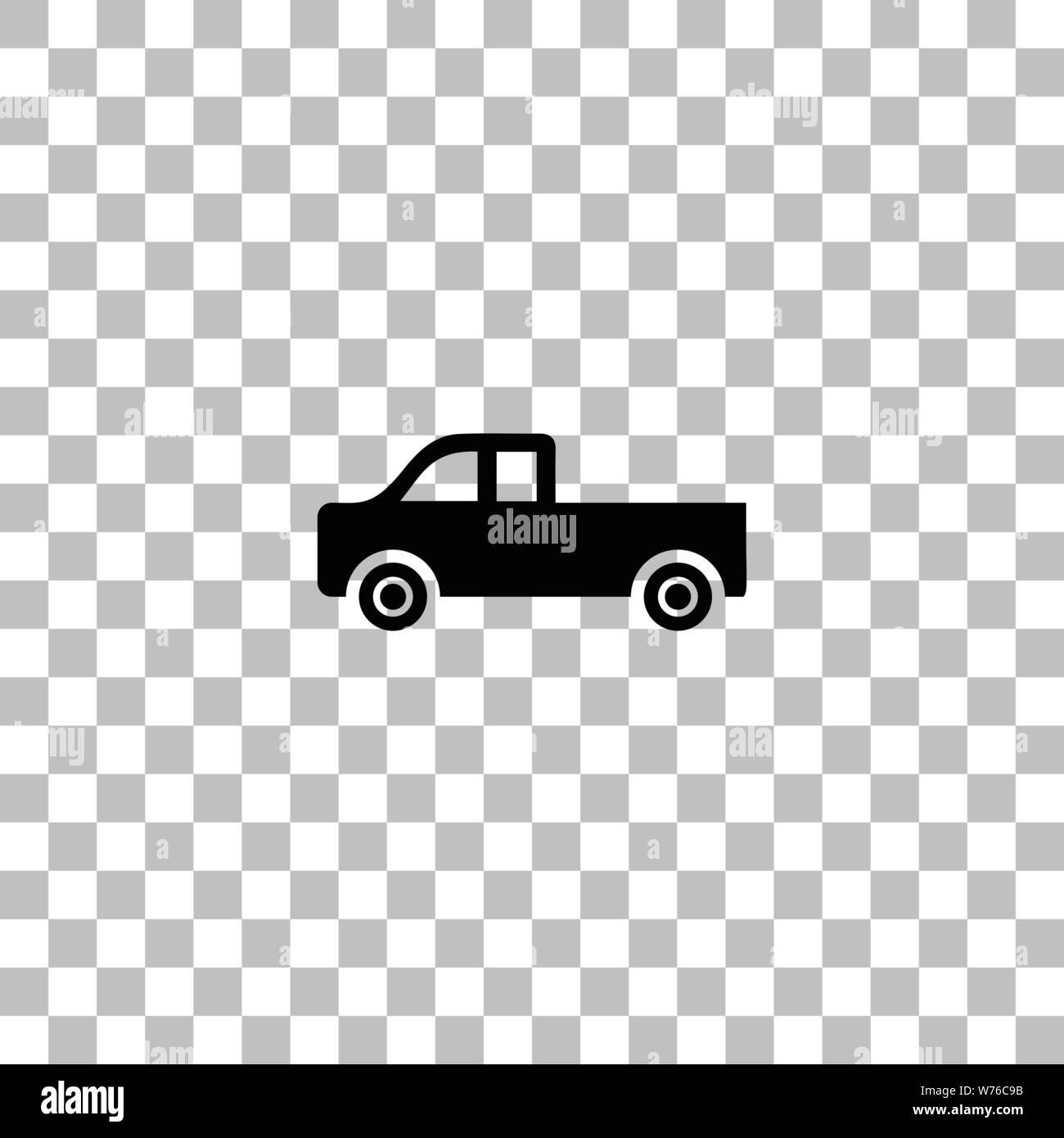 Pickup truck. Black flat icon on a transparent background. Pictogram for your project Stock Vector