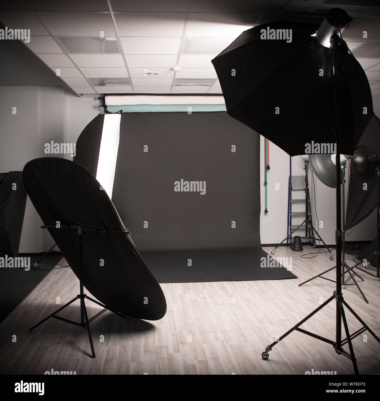 black photophone in an empty modern photo Studio. Stock Photo