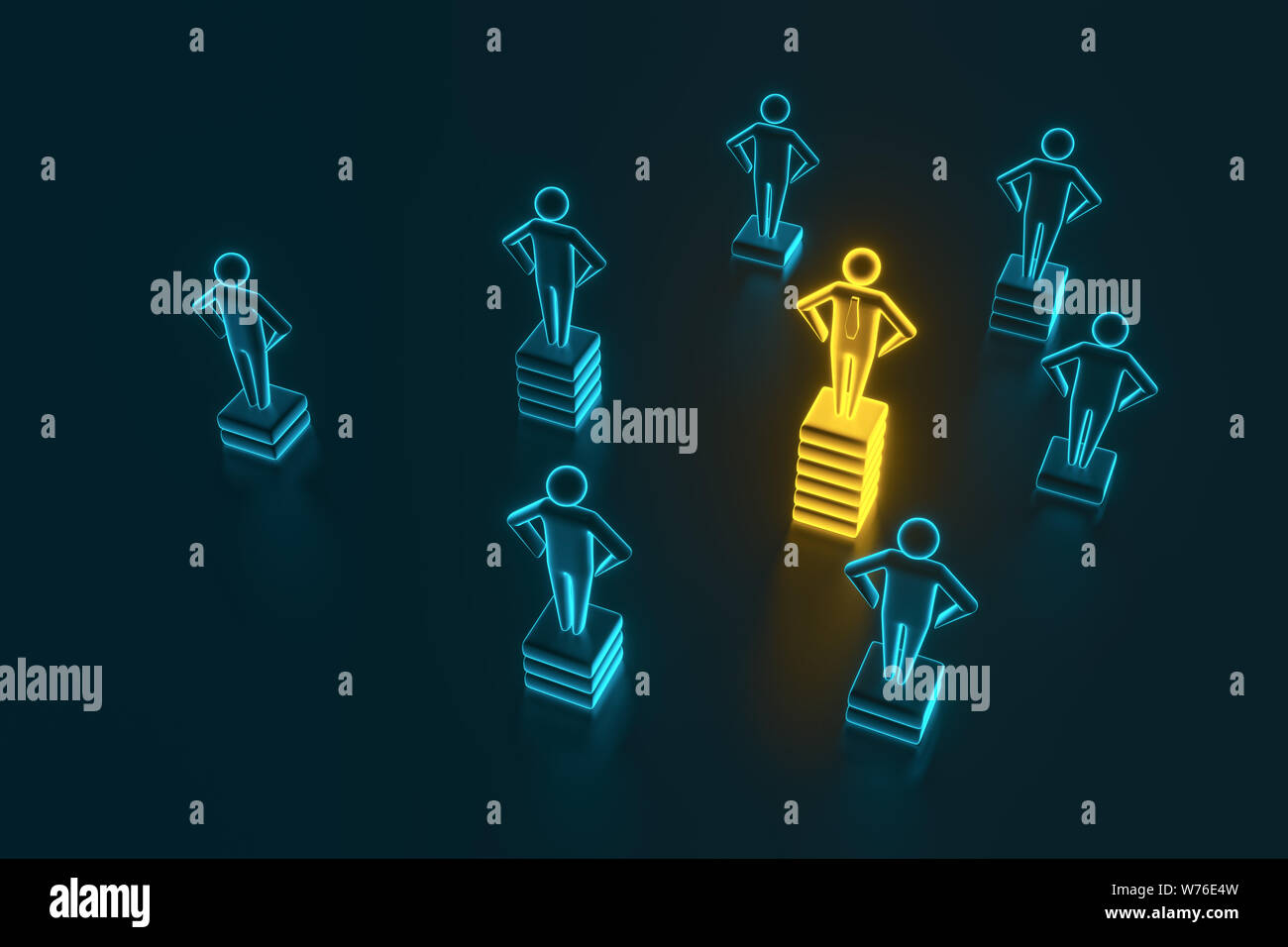 Hierarchy, power, management and leadership concept. Being unique and the best. Domination, victory and winning challenge. Best competitors. One different on better, higher level. 3D rendering Stock Photo