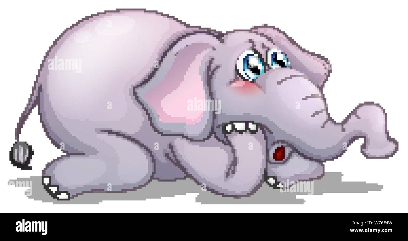 Sad elephant on white background illustration Stock Vector