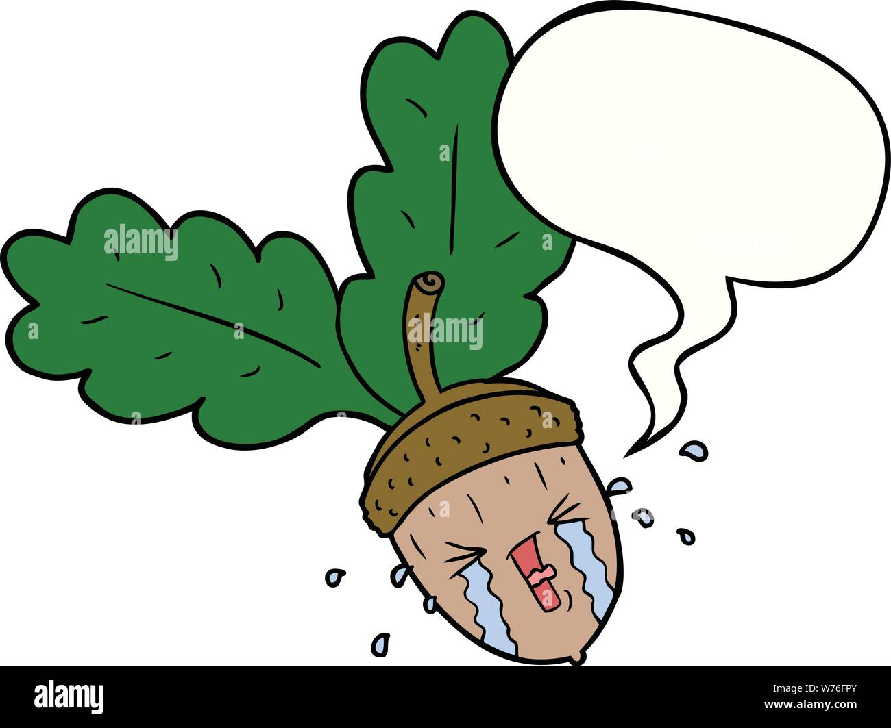 cartoon crying acorn with speech bubble Stock Vector
