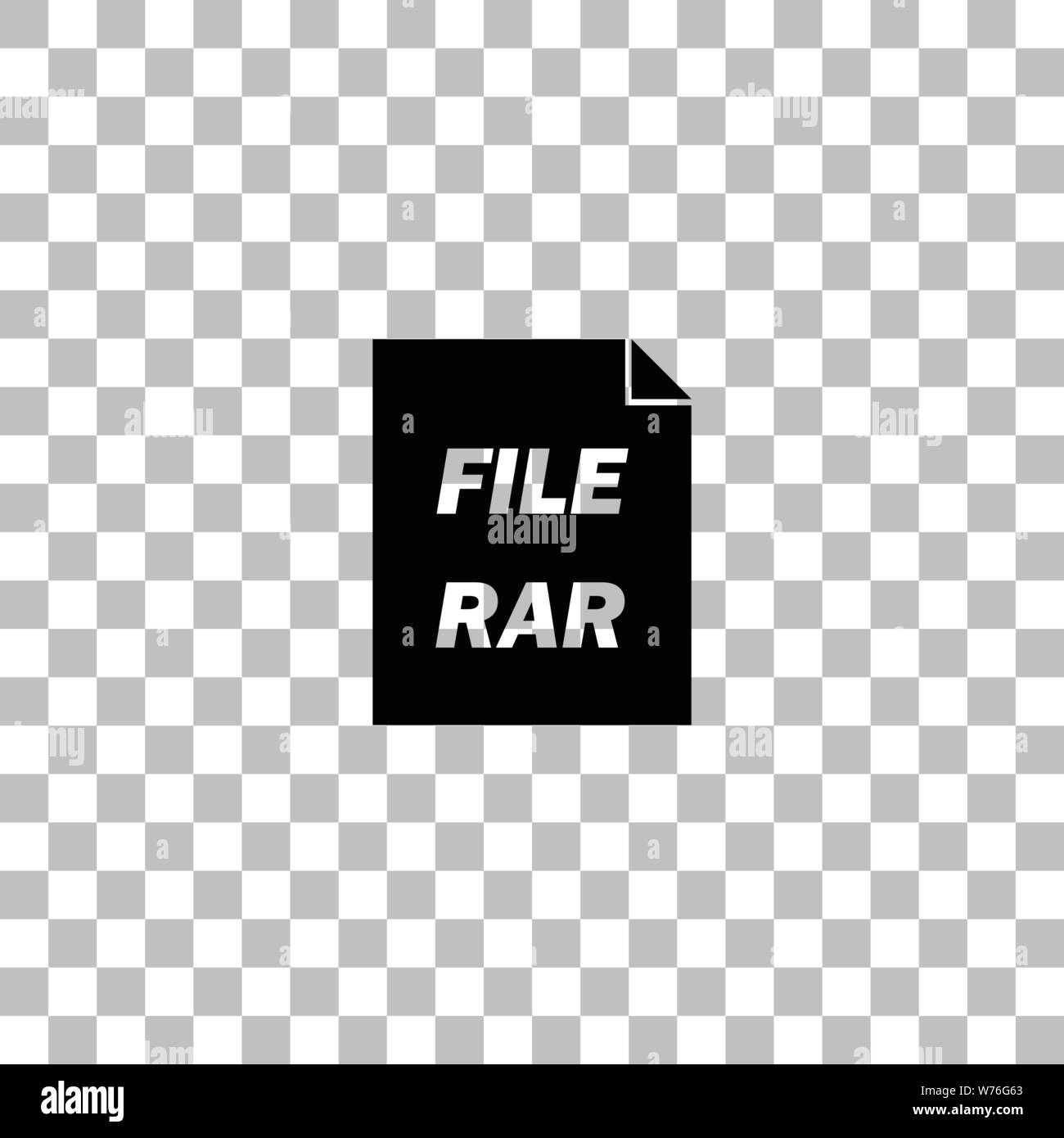 RAR. Black flat icon on a transparent background. Pictogram for your project Stock Vector