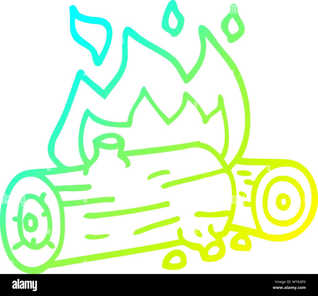 cold gradient line drawing of a cartoon burning logs Stock Vector