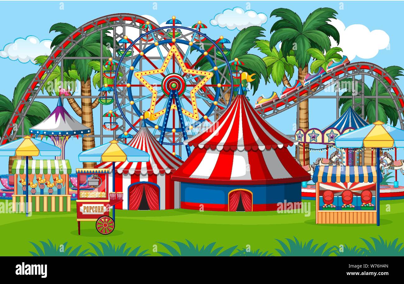 An outdoor funfair scene in park illustration Stock Vector Image & Art ...