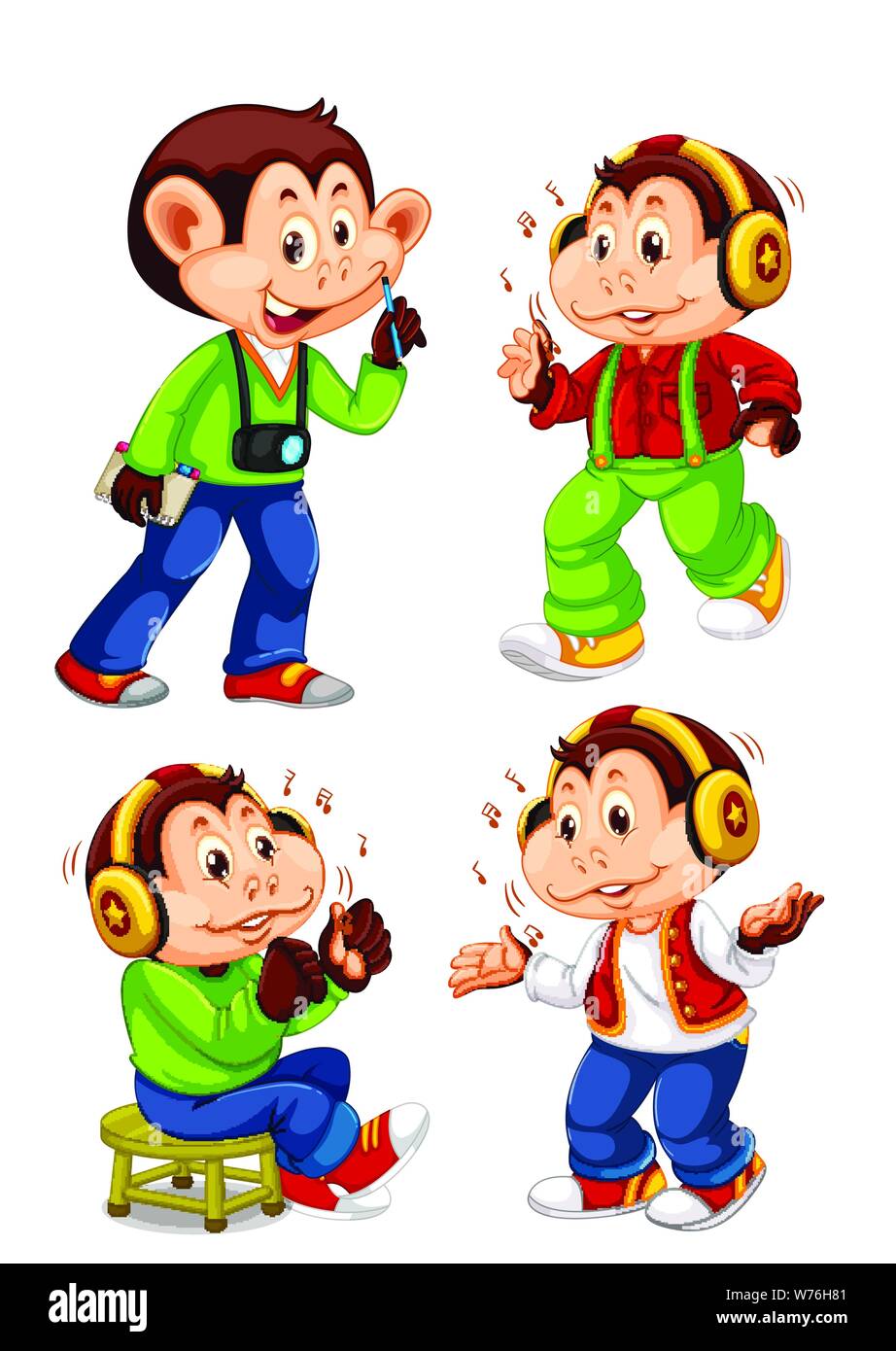 Isolated set of cute monkeys illustration Stock Vector Image & Art - Alamy