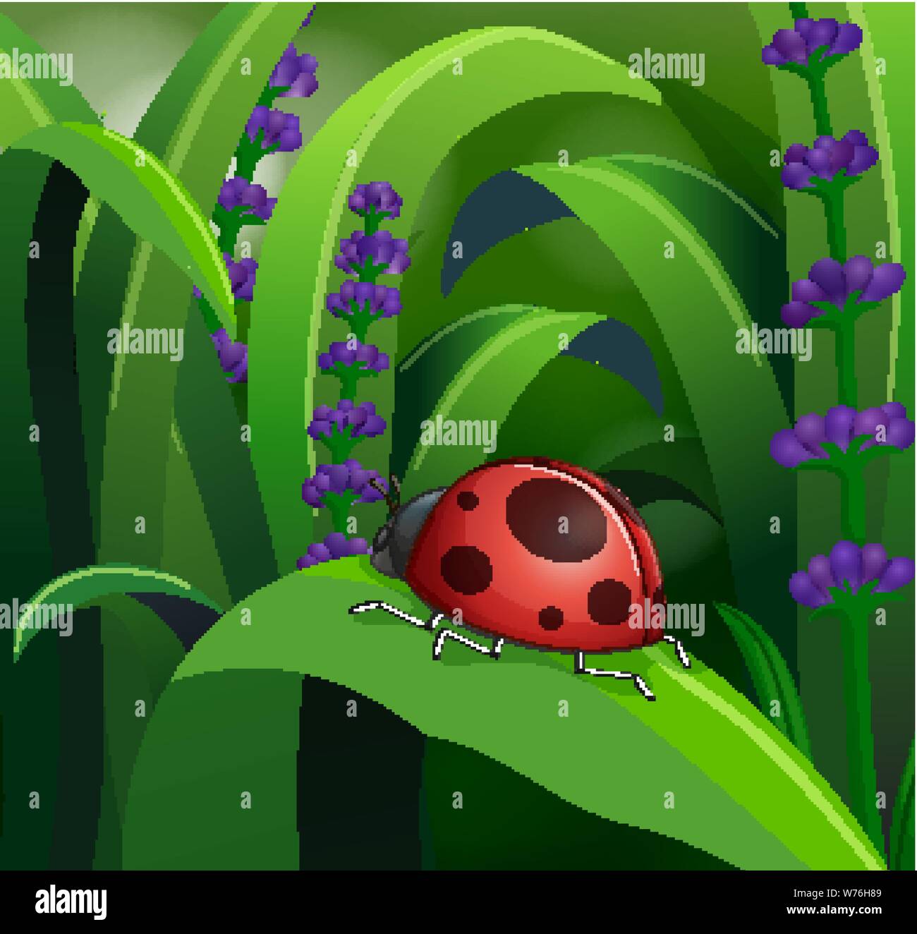 Nature scene with red ladybug on leaf illustration Stock Vector Image ...