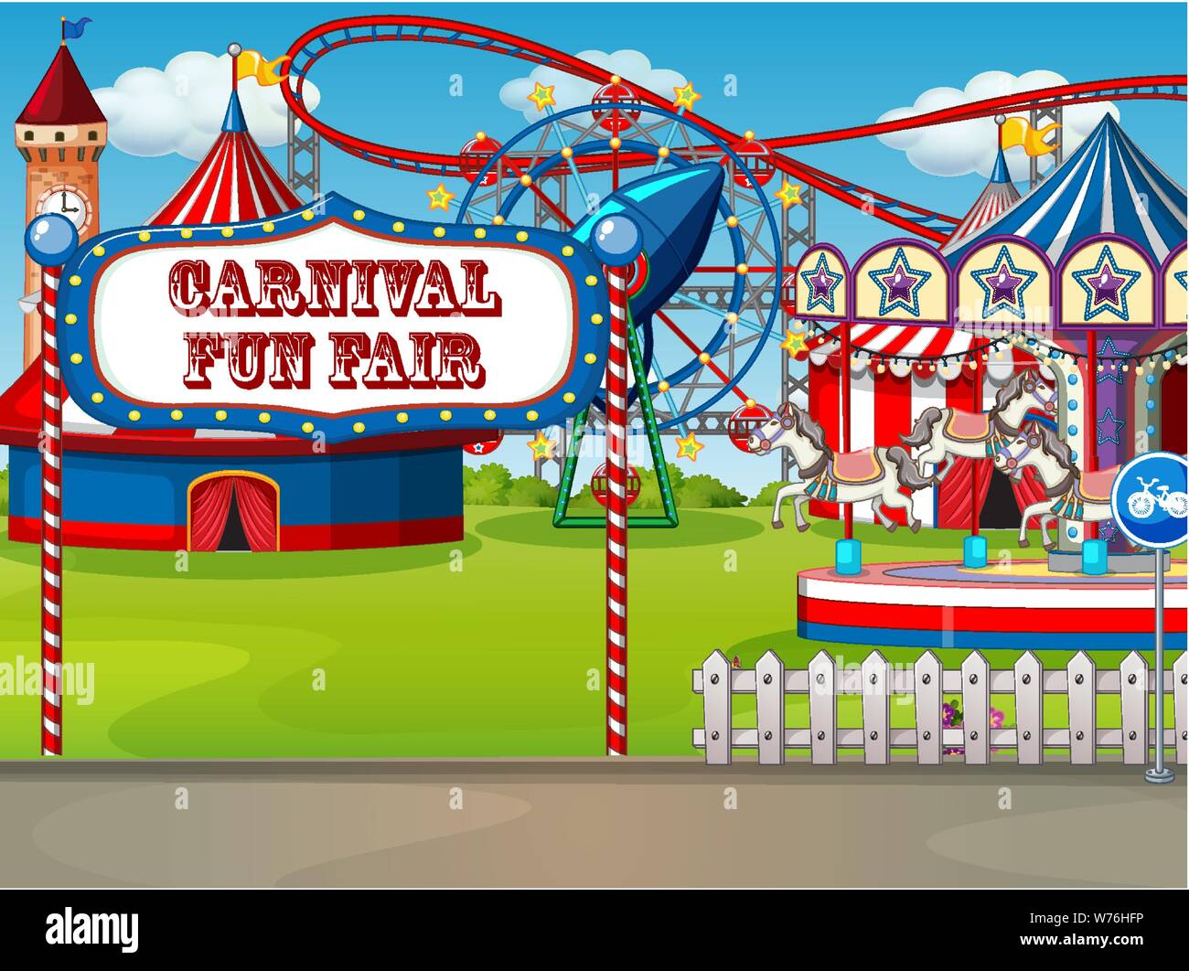 An outdoor funfair scene empty illustration Stock Vector Image & Art ...