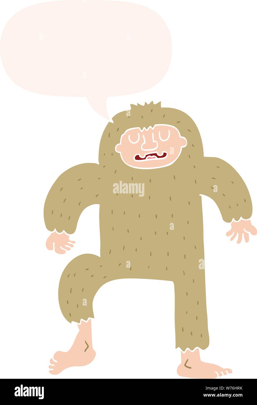 cartoon bigfoot with speech bubble in retro style Stock Vector